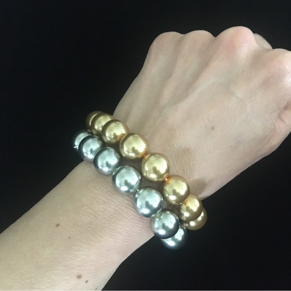 unknown Jewelry - Vintage Faux Gold And Silver Pearl Beaded Bracelets
